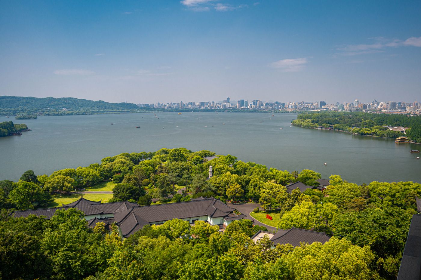 Aerial view of West Lake, Hangzhou