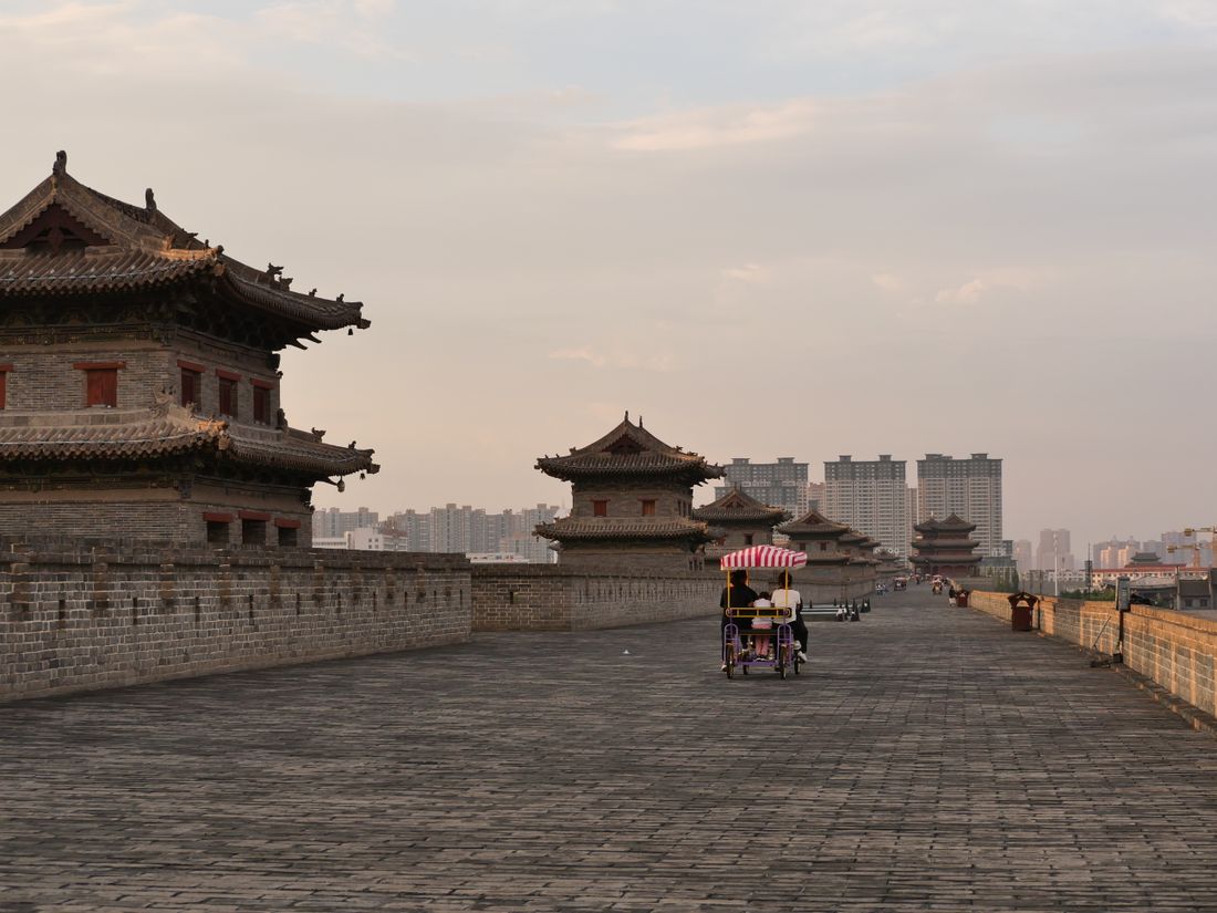 Cyclists on historic Xi'an City Wall